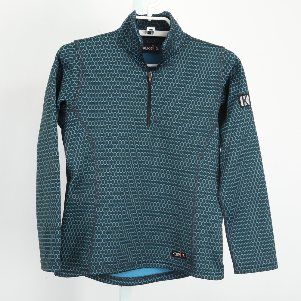Kerrits Girls' L Activewear Top Quarter Zip Long Sleeve Teal Black Hexagon - Picture 2 of 12